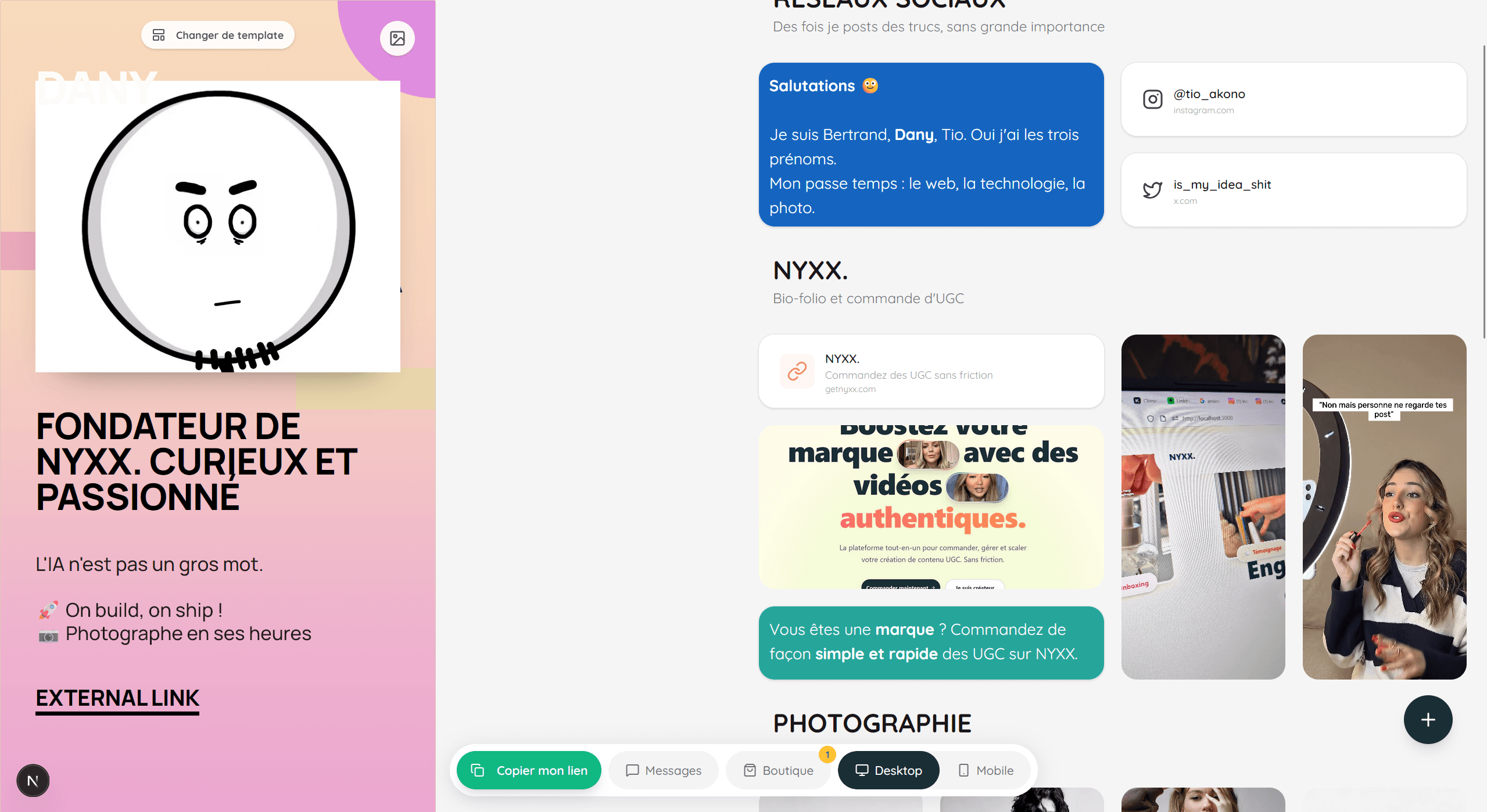 Aperçu d'un bio-folio NYXX 2